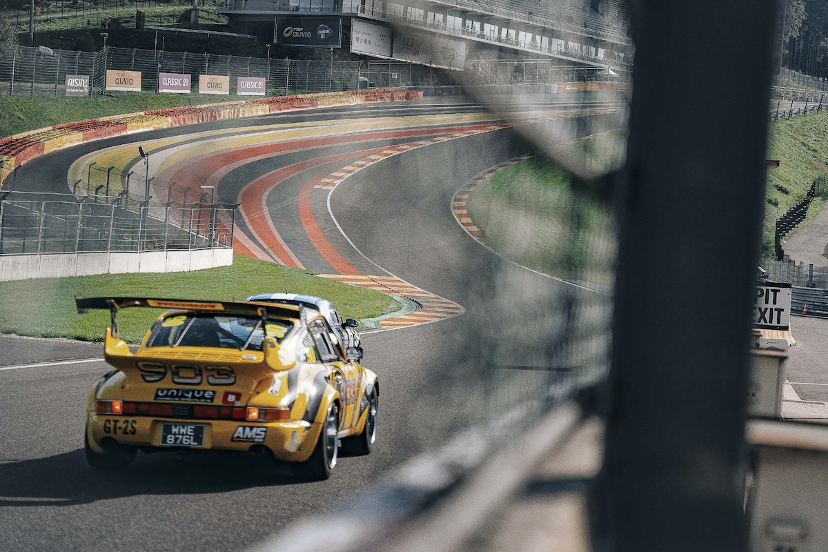 A bold close-up by the camera man resulting in an iconic snap of Eau Rouge.