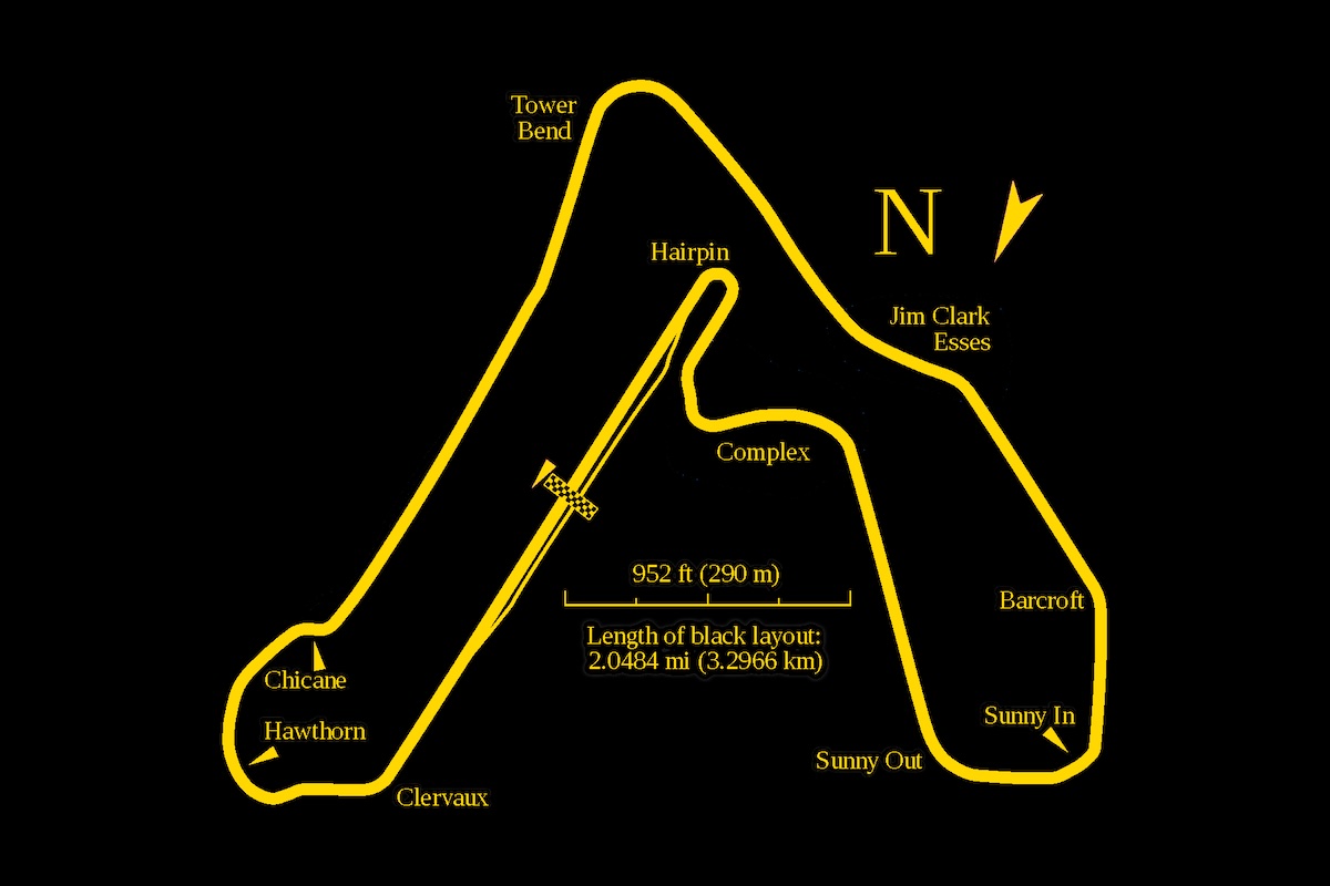 VANHAUEN RACING at Croft Circuit 2024 - Circuit map showing the fast, flowing layout that suited powerful cars.